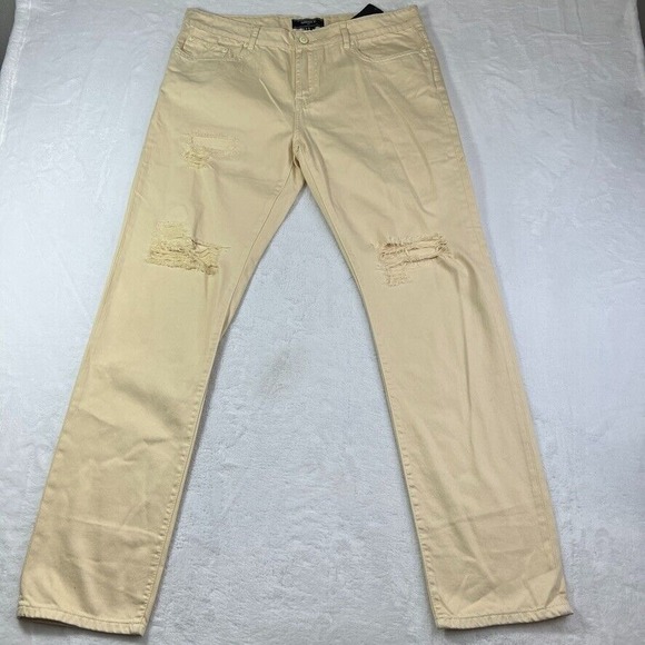 Forever 21 Jeans Mens 36x32 Yellow Denim Straight Relaxed Torn Ripped‎ NWT - Picture 1 of 10